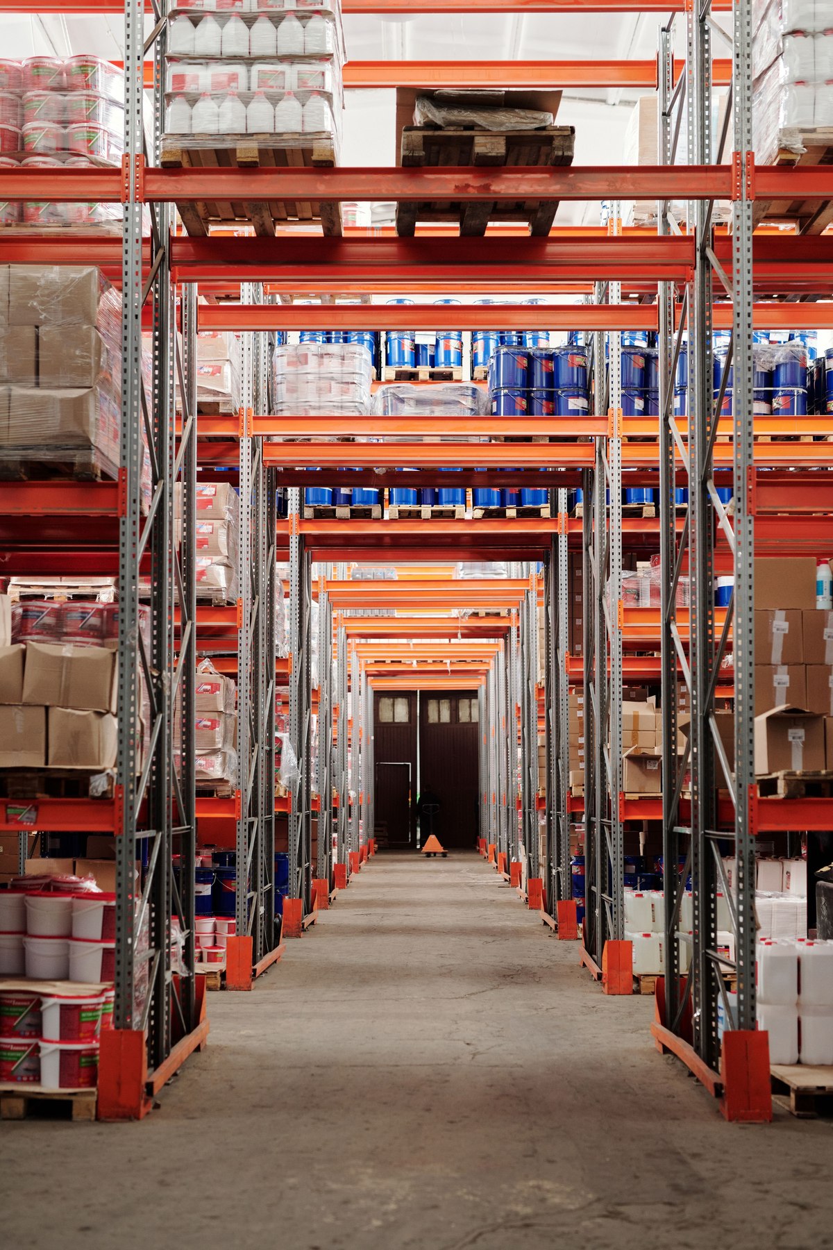 Freight stored on shelving inside a warehouse