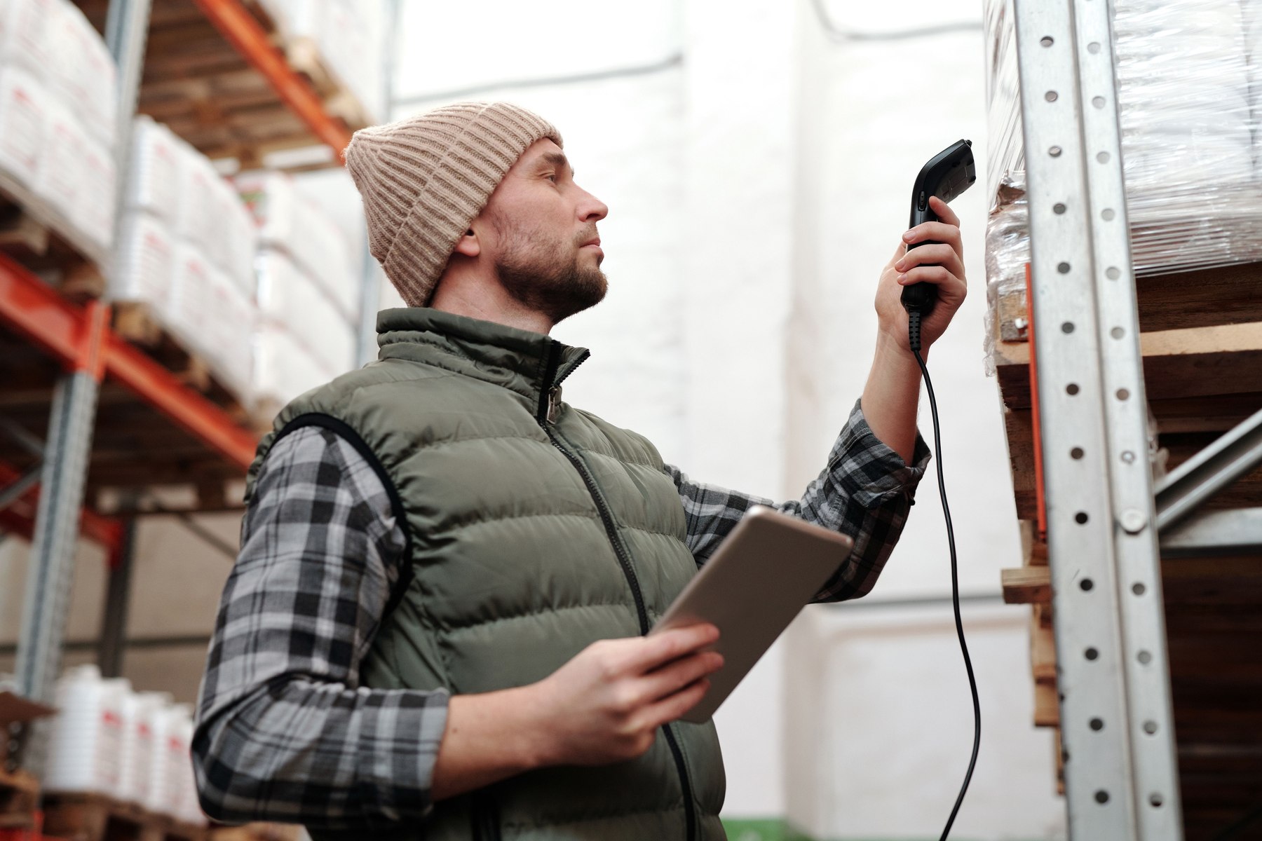 Warehouse employee working with freight